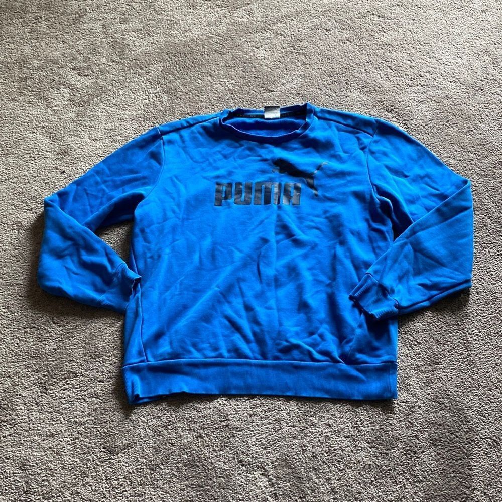 Puma Blue Logo Crewneck Sweatshirt Athletic Casual Pullover Streetwear SIZE L